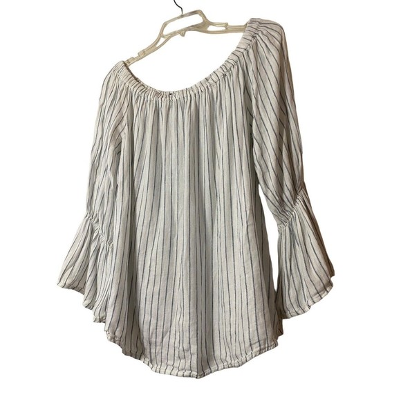 Sanctuary blue & white striped off shoulder top Linen blend size L - Picture 4 of 10